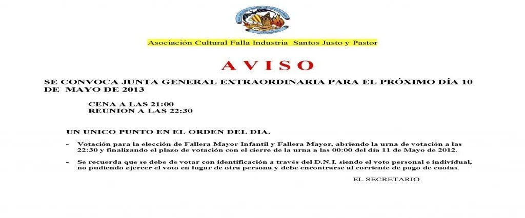Convocatoria Reunion Genera Extraordinaria  10-05-2013