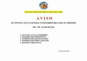 Convocatoria Reunion Genera Extraordinaria  07-06-2013