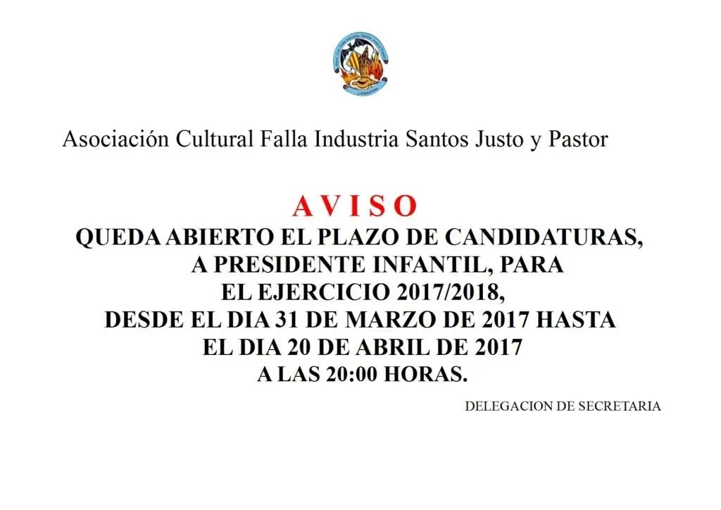 Cartel Candidatura Presidente Infantil 2018 