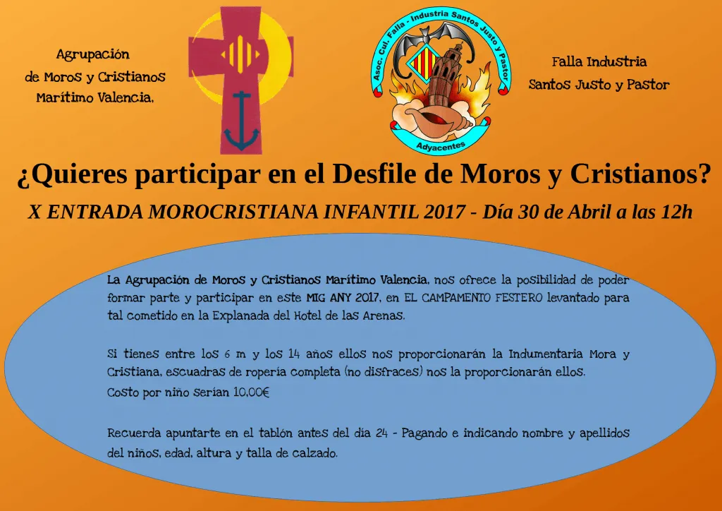 Invitación a participar en los Moros y Cristianos del Maritimo de Valencia