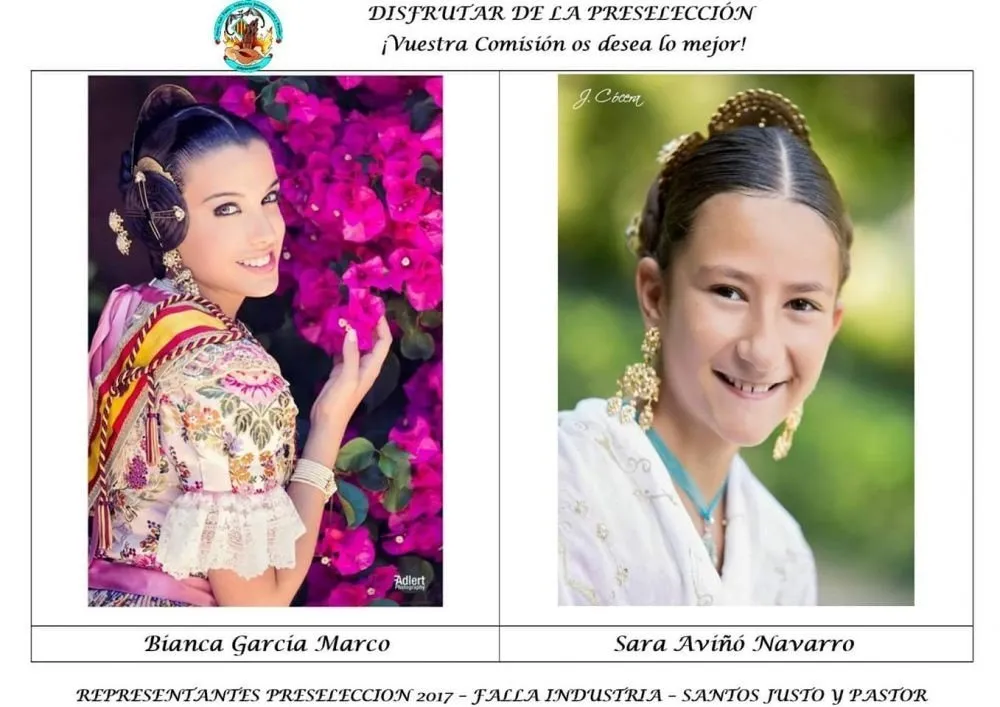 Preselección 2018 - Falla Industria - Bianca García Marco y Sara Aviñó Navarro Preselección 2018 Falla Industria